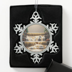 "Golden Christmas Cascade" Snowflake Pewter Christmas Ornament