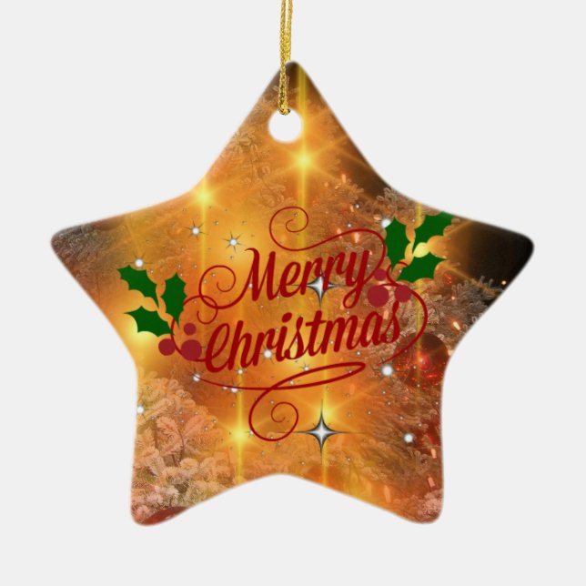   Golden Christmas Ceramic Tree Decoration (Front)