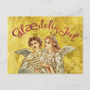 Golden Christmas Danish Greetings Holiday Postcard