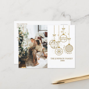 Golden Christmas Decoration Balls Photo Holiday Postcard