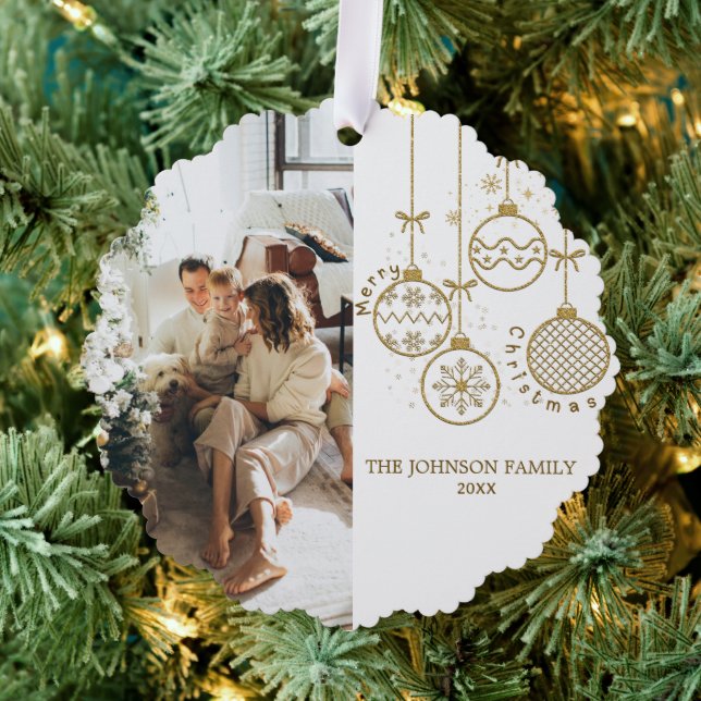 Golden Christmas Decoration Balls Photo Tree Decoration Card (Insitu (Tree))