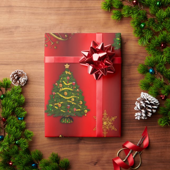 Golden Christmas Decorative Noel Red Wrapping Paper (Creator Uploaded)