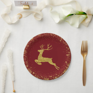 Golden Christmas Deer elegant design Paper Plate