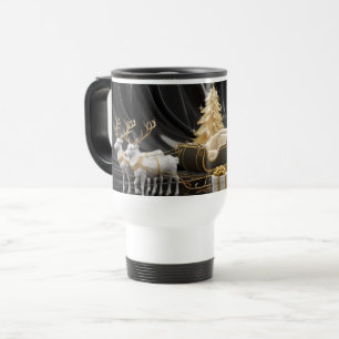 Golden Christmas Elegance – Sleigh & Reindeer Travel Mug