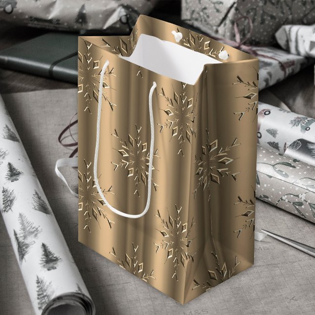 Golden Christmas Elegance Snowflakes Medium Gift Bag (Creator Uploaded)