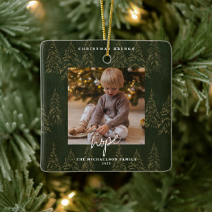 Golden Christmas Forest Fir Trees   Ceramic Ornament