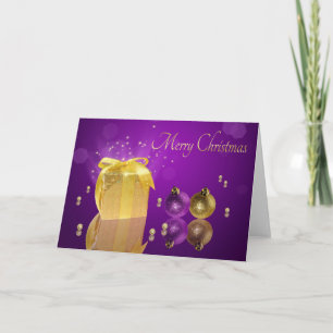Golden Christmas Gift Box Holiday Card