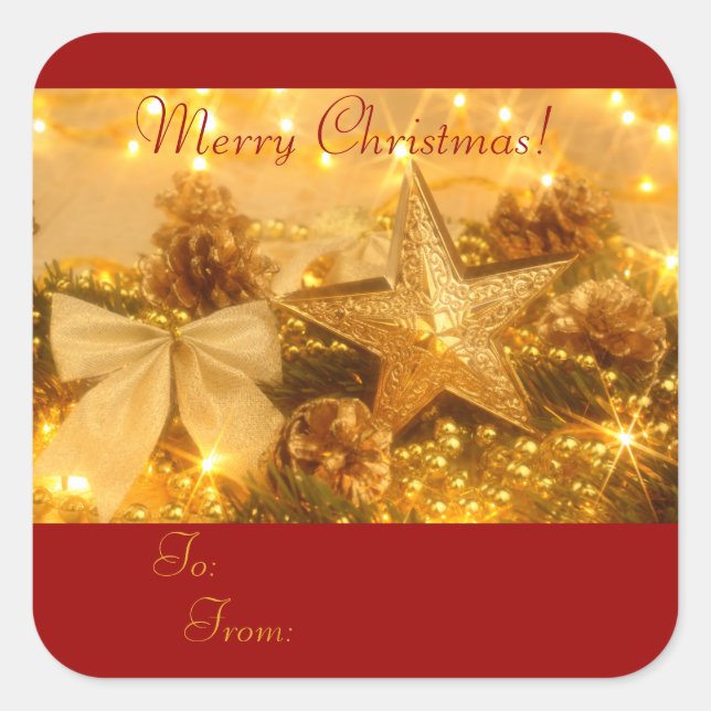 "Golden Christmas" Gift Tag Sticker (Front)