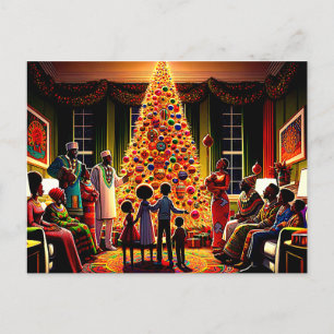 Golden Christmas Glow: African American Family's F Holiday Postcard