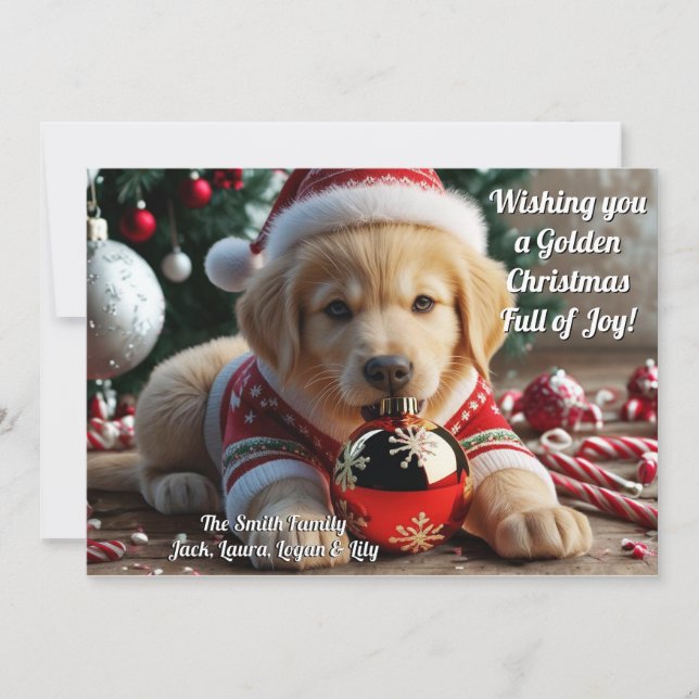 Golden Christmas Golden Retriever Personalised Holiday Card (Front)