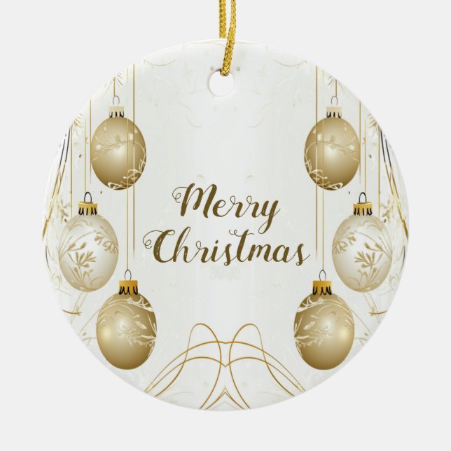 Golden Christmas Holiday Party Elegant Ceramic Tree Decoration (Front)