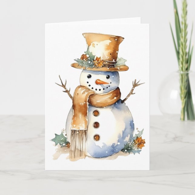 Golden Christmas Holiday Snowman BLANK Cards (Front)