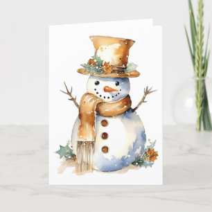 Golden Christmas Holiday Snowman BLANK Cards