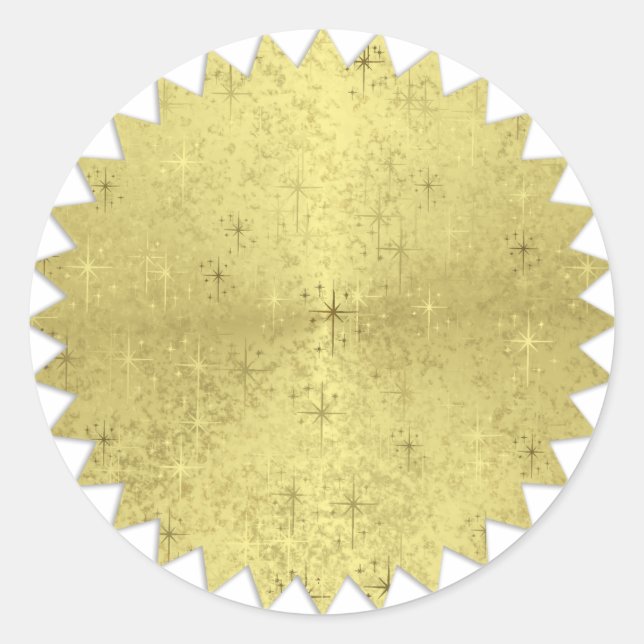 Golden Christmas Holiday Stars Zig Zag Edge Classic Round Sticker (Front)