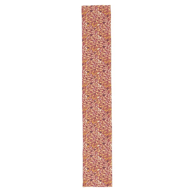 Golden Christmas Holly with berries on red pattern Long Table Runner (Front)