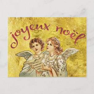Golden Christmas, Joyeux Noel Greetings Holiday Postcard