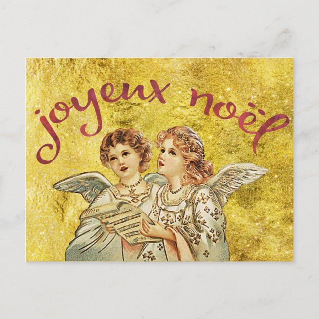 Golden Christmas, Joyeux Noel Greetings Holiday Postcard (Front)