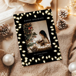 Golden Christmas Lights One Photo Holiday Card