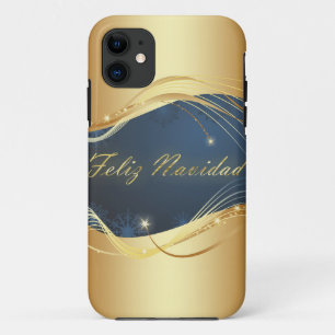 Golden Christmas motive with blue background... iPhone 11 Case