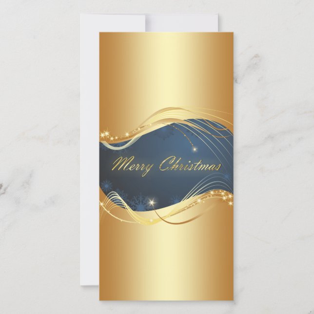 Golden Christmas motive with blue background... Ho Holiday Card (Front)