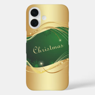 Golden Christmas motive with green background... iPhone 16 Case