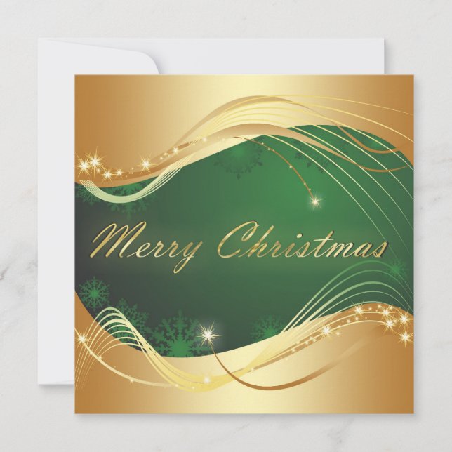 Golden Christmas motive with green background Holiday Card (Front)