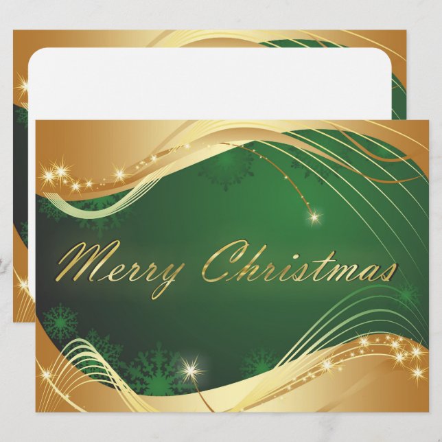 Golden Christmas motive with green background Holiday Card (Front/Back)
