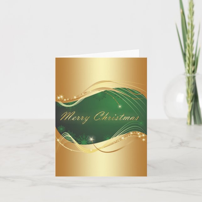 Golden Christmas motive with green background Holiday Card (Front)