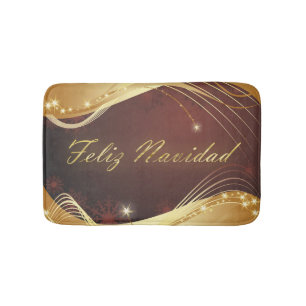 Golden Christmas motive with red background... Bath Mat