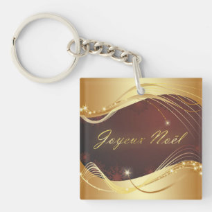 Golden Christmas motive with red background... Key Ring
