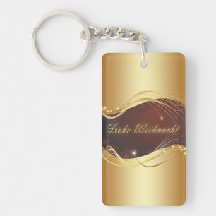 Golden Christmas motive with red background Key Ring