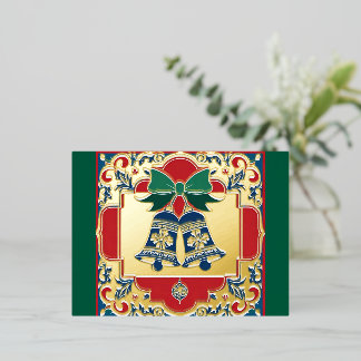 Golden Christmas Night and the Christmas Bell Foil Holiday Postcard