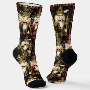Golden Christmas Nutcracker Soldiers Socks