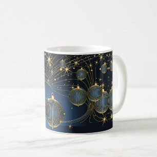 Golden Christmas Ornaments Navy Blue Coffee Mug