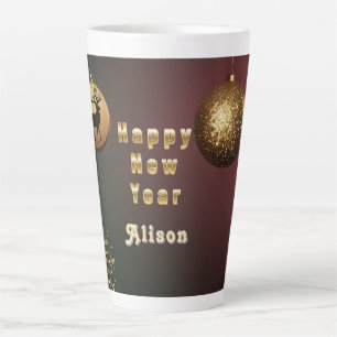 Golden Christmas Ornaments with Snowflakes Latte Mug