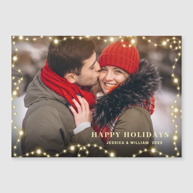 Golden Christmas PHOTO Holiday Magnetic Card (Front)