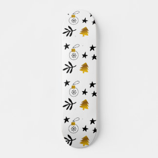 Golden Christmas Pine Tree Star and Ornaments Skateboard