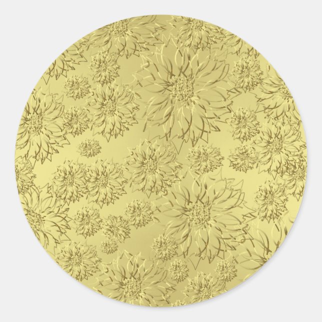 Golden Christmas Poinsettias on Foil Paper Classic Round Sticker (Front)
