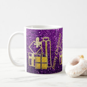 Golden Christmas Presents Purple Faux Glitter Coffee Mug