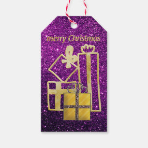 Golden Christmas Presents Purple Faux Glitter Gift Tags