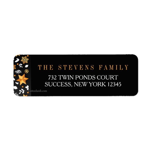 Golden Christmas Return Address Label (Front)