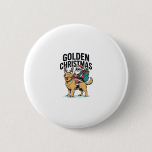 Golden Christmas Santa Riding Retriever Shirt Desi 6 Cm Round Badge