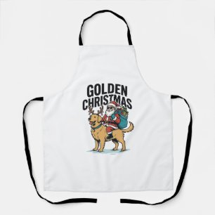 Golden Christmas Santa Riding Retriever Shirt Desi Apron