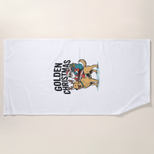 Golden Christmas Santa Riding Retriever Shirt Desi Beach Towel
