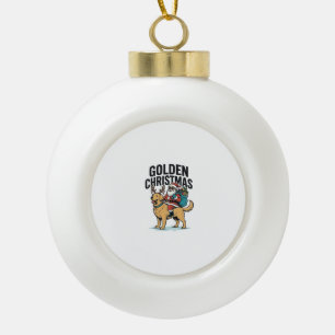 Golden Christmas Santa Riding Retriever Shirt Desi Ceramic Ball Christmas Ornament