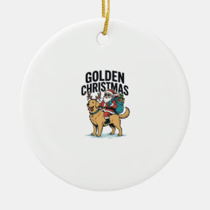 Golden Christmas Santa Riding Retriever Shirt Desi Ceramic Tree Decoration