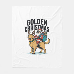 Golden Christmas Santa Riding Retriever Shirt Desi Fleece Blanket