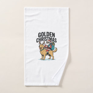 Golden Christmas Santa Riding Retriever Shirt Desi Hand Towel