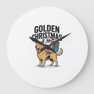 Golden Christmas Santa Riding Retriever Shirt Desi Large Clock