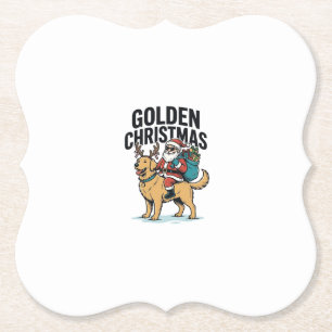 Golden Christmas Santa Riding Retriever Shirt Desi Paper Coaster